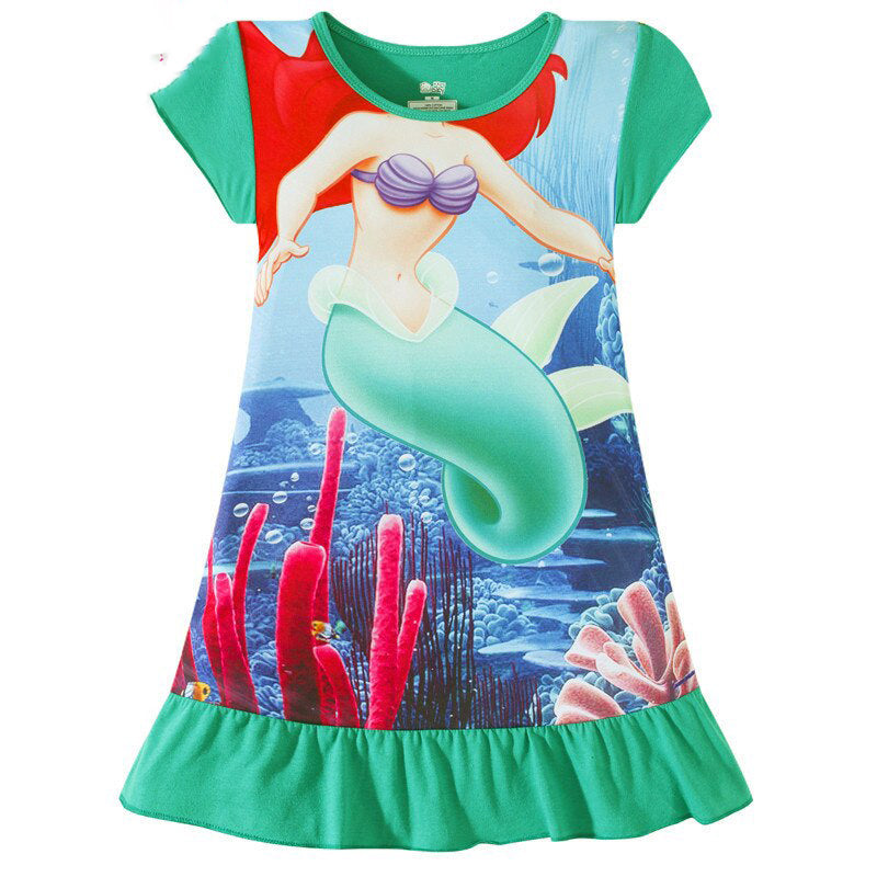 Kid's Girl Polyester O-Neck Short Sleeve Trendy Summer Nightgowns