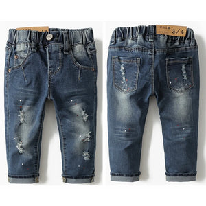 Kid's Cotton Mid Waist Zipper Fly Closure Casual Wear Denim Pants