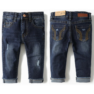 Kid's Cotton Mid Waist Zipper Fly Closure Casual Wear Denim Pants