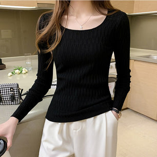 Women's Wool Square Neck Full Sleeves Casual Pullovers Sweaters