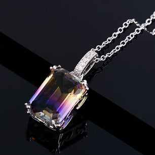 Women's Silver Zircon Rectangle Shaped Anniversary Necklace