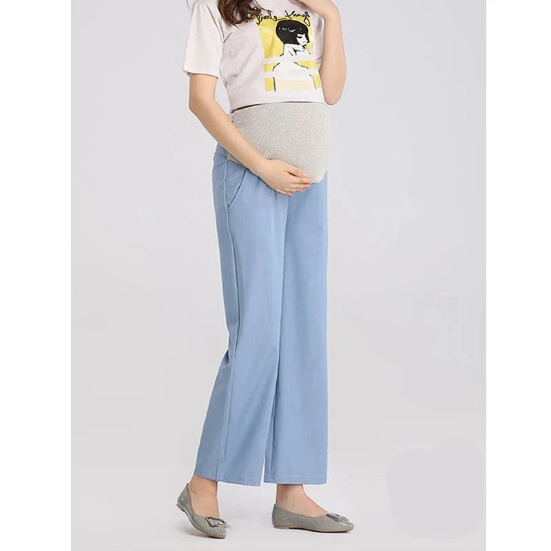 Women's Polyester High Waist Solid Pattern Maternity Trouser