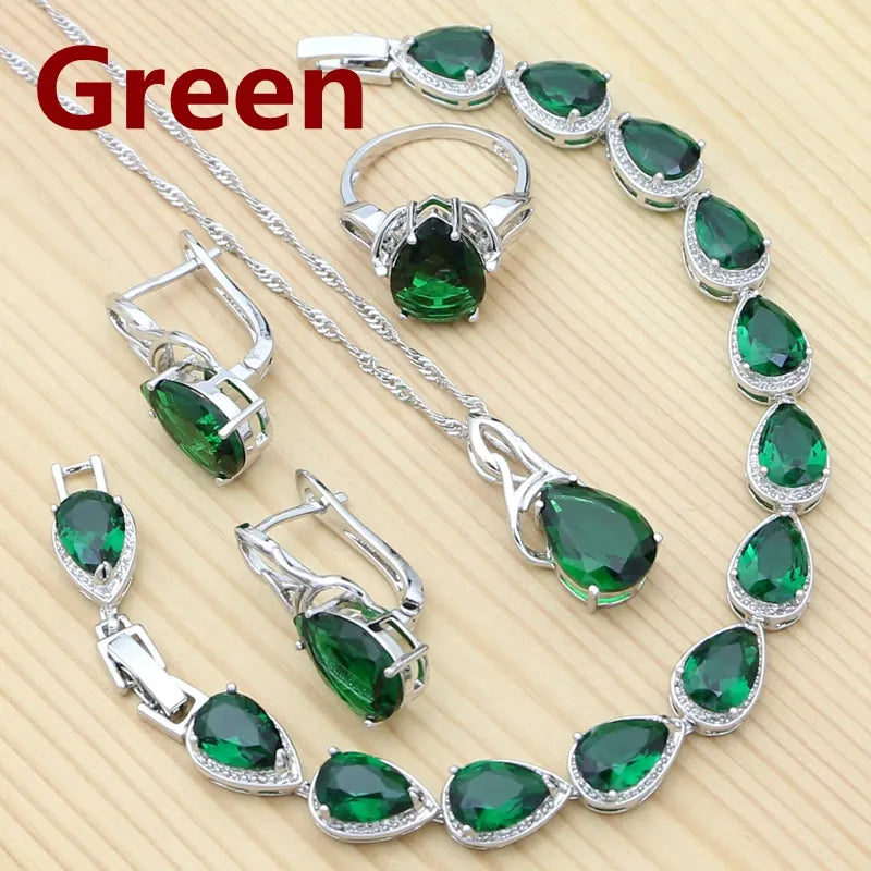 Women's 100% 925 Sterling Silver Zircon Water Drop Jewelry Sets