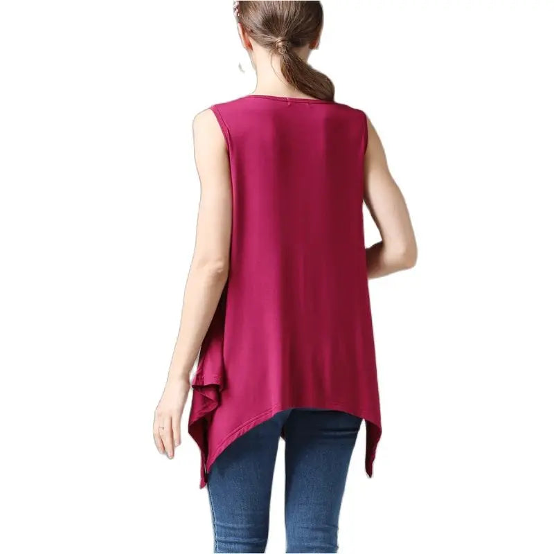 Women's Cotton O-Neck Sleeveless Breastfeeding Maternity Top