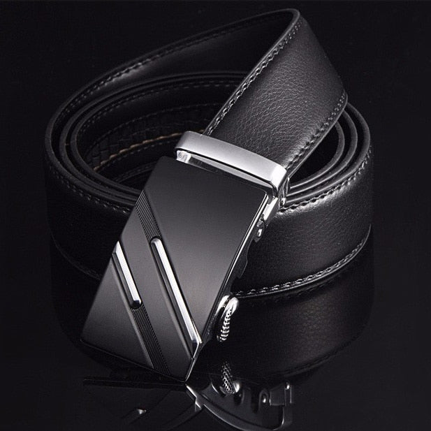 Men's Genuine Leather Strap Alloy Automatic Buckle Plain Belt