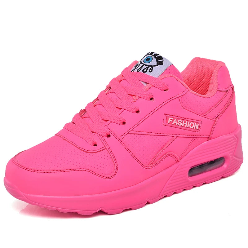 Women's Leather Round Toe Lace-up Closure Sports Wear Sneakers