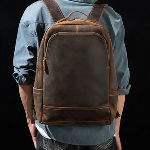 Men's Genuine Leather Zipper Closure Slot Pocket Laptop Backpack