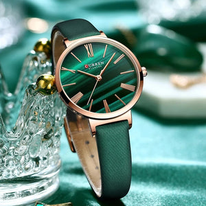 Women's Leather Round Shaped Waterproof Elegant Luxury Watch