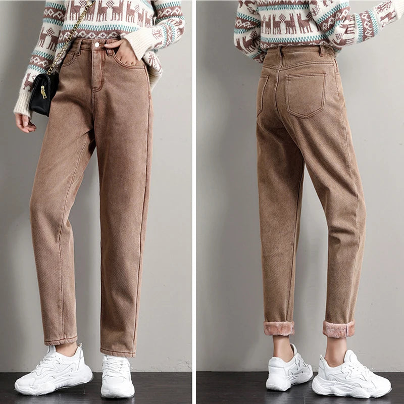 Women's Cotton High Elastic Waist Zipper Fly Closure Casual Pants