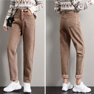 Women's Cotton Zipper Fly Closure High Waist Ankle-Length Pants