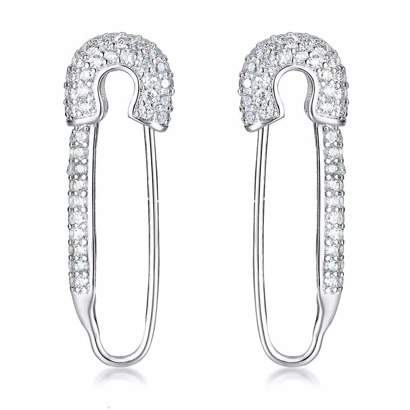 Women's Copper Cubic Zirconia Trendy Safety Pin Shape Earrings