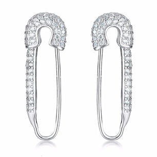 Women's Copper Cubic Zirconia Trendy Safety Pin Shape Earrings