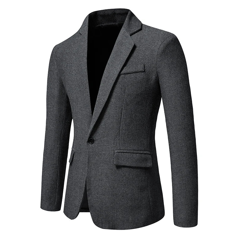 Men's Polyester Notched Collar Long Sleeve Single Button Blazers