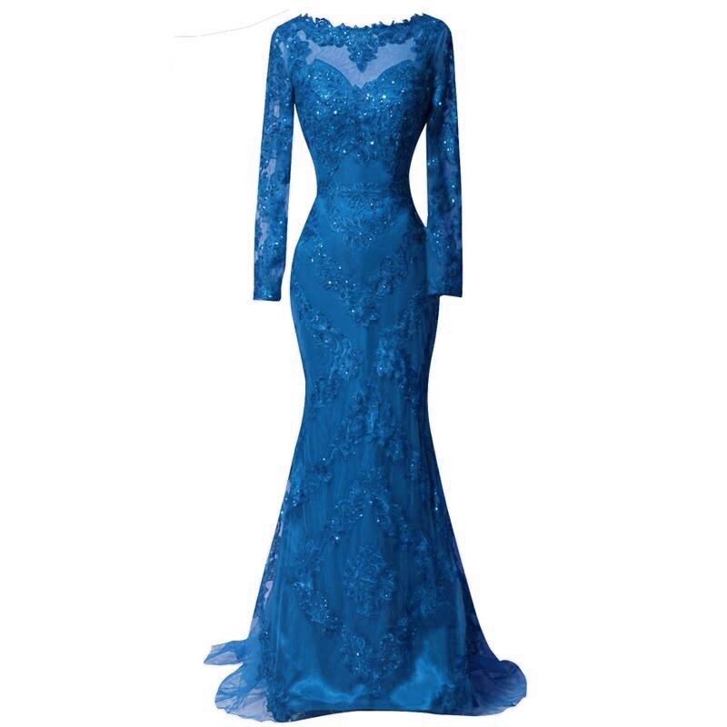 Women's Polyester Boat Neck Long Sleeves Mermaid Evening Dress