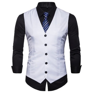 Men's Cotton V-Neck Sleeveless Plain Single Breasted Formal Vests