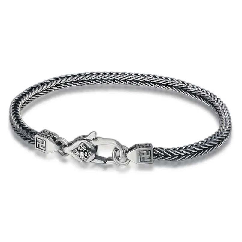 Men's 100% 925 Sterling Silver Ethnic Geometric Pattern Bracelet