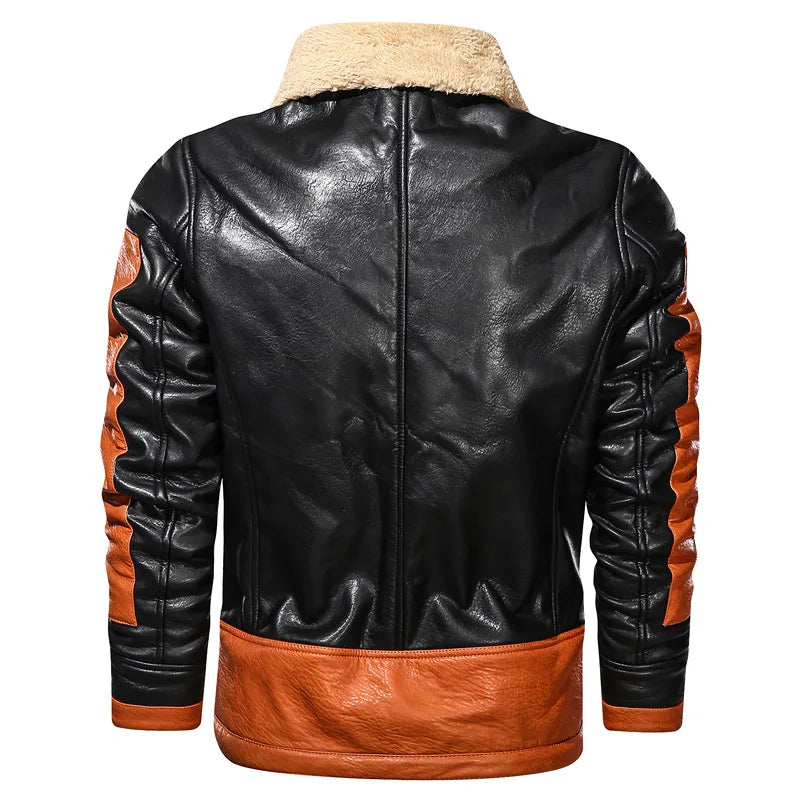 Men's Faux Leather Turn-Down Collar Long Sleeves Winter Jacket