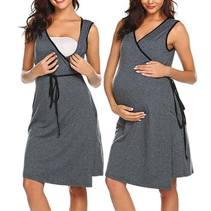 Women's Polyester V-Neck Sleeveless Solid Pattern Maternity Dress