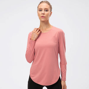 Women's Polyester O-Neck Long Sleeve Breathable Yoga Workout Top