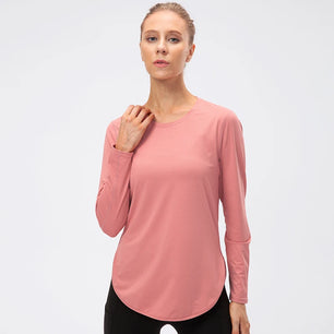 Women's Polyester O-Neck Long Sleeve Breathable Yoga Workout Top