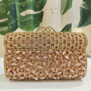 Women's Metallic Hasp Closure Rhinestone Pattern Wedding Clutch