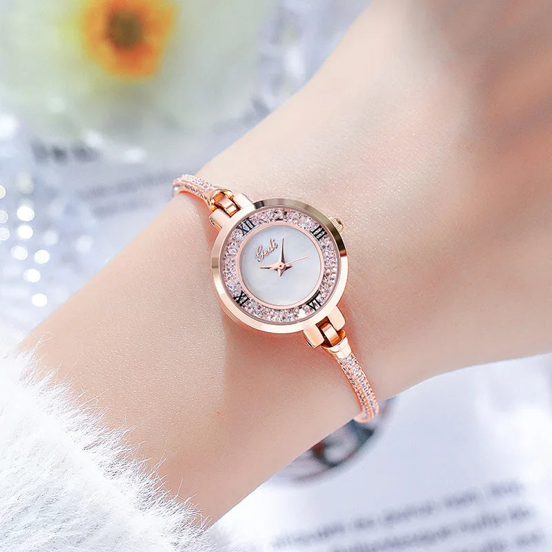 Women's Stainless Steel Round Shaped Rhinestone Quartz Watch