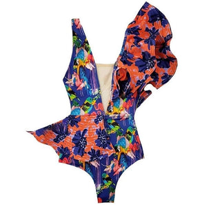 Women's Polyester V-Neck Printed Pattern Trendy Bathing One-Piece