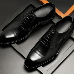 Men's Genuine Leather Square Toe Lace-Up Closure Formal Shoes