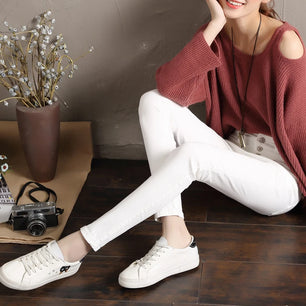 Women's Cotton Button Fly Closure Solid Pattern Casual Pants