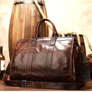 Men's Genuine Leather Solid Pattern Zipper Closure Shoulder Bag