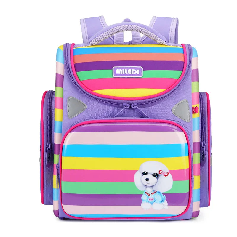 Kid's Nylon Zipper Closure Rainbow Pattern Trendy School Backpack