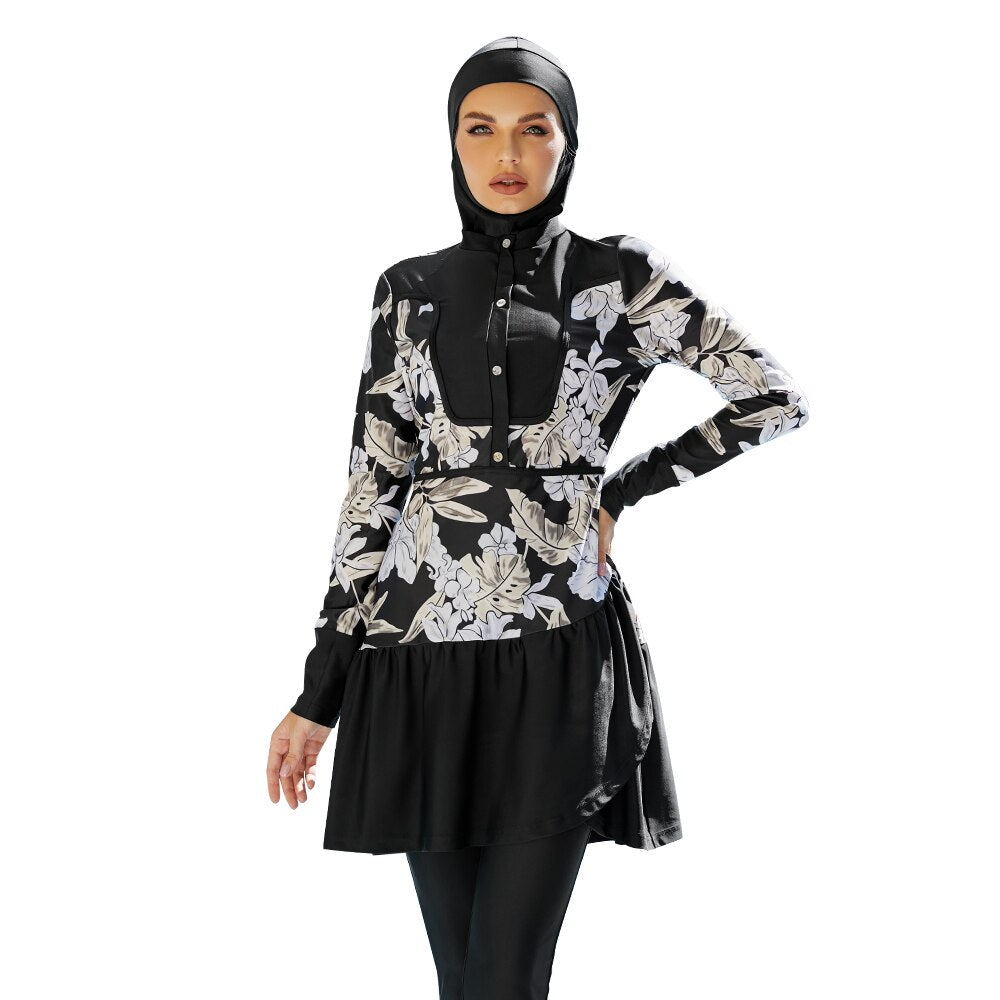 Women's Arabian Polyester Long Sleeve Floral Bathing Swimwear