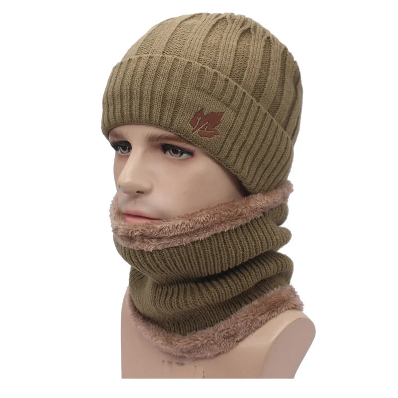 Men's Faux Fur Skullies Beanies Knitted Pattern Casual Warm Cap