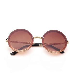 Women's Alloy Frame Resin Lens Round Shaped Shades Sunglasses