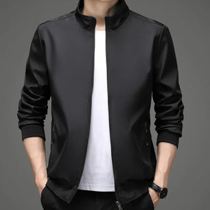 Men's Polyester Stand Collar Long Sleeves Solid Pattern Jacket