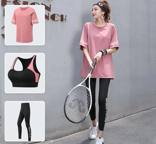 Women's Spandex O-Neck Short Sleeve Breathable Yoga Fitness Set