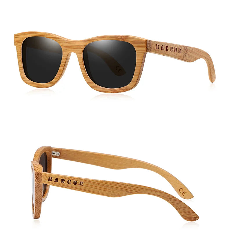 Women's Bamboo Frame Polaroid Lens Square Shaped Sunglasses