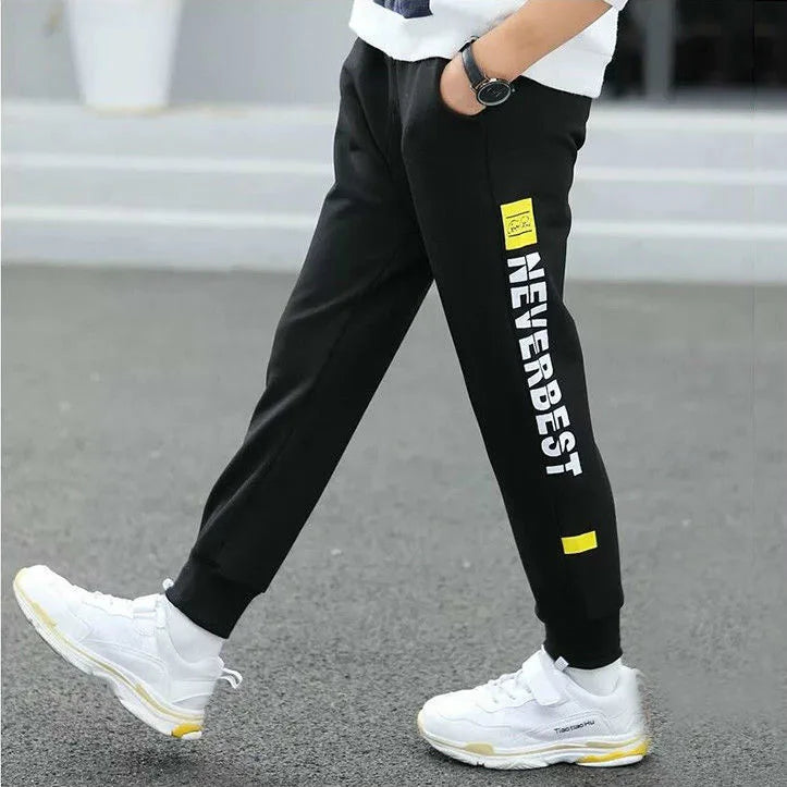 Kid's Boy Cotton Mid Waist Elastic Closure Casual Wear Trousers