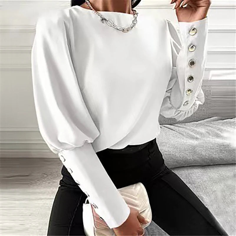 Women's Polyester O-Neck Long Sleeves Pullover Casual Wear Blouse