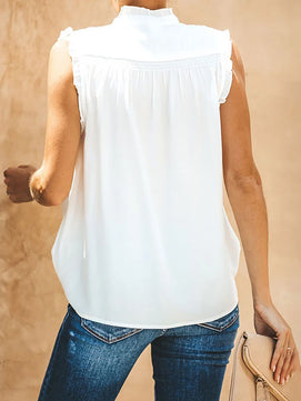 Women's Polyester V-Neck Sleeveless Casual Wear Pullover Blouse