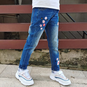 Kid's Cotton Elastic Waist Closure Denim Casual Wear Trouser