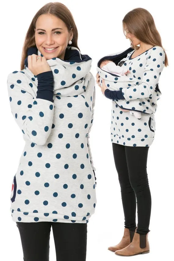 Women's Polyester Long Sleeves Dotted Pattern Maternity Top