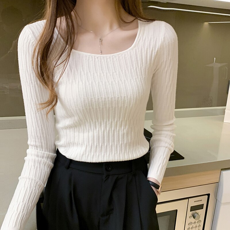 Women's Wool Square Neck Full Sleeves Casual Pullovers Sweaters