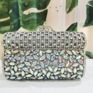 Women's Metallic Hasp Closure Rhinestone Pattern Wedding Clutch