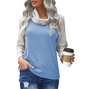 Women's Polyester Turtleneck Long Sleeves Striped Pattern Tops