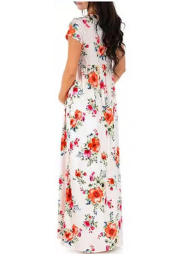 Women’s Polyester V-Neck Short Sleeves Floral Maternity Dress