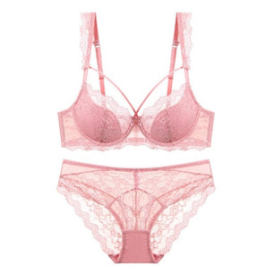 Women's Spaghetti Lace Push Up Bra With Panties Set