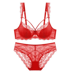 Women's Spaghetti Lace Push Up Bra With Panties Set