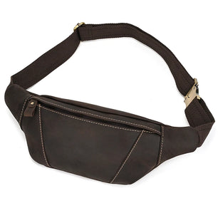 Men's Genuine Leather Solid Pattern Zipper Closure Waist Pack