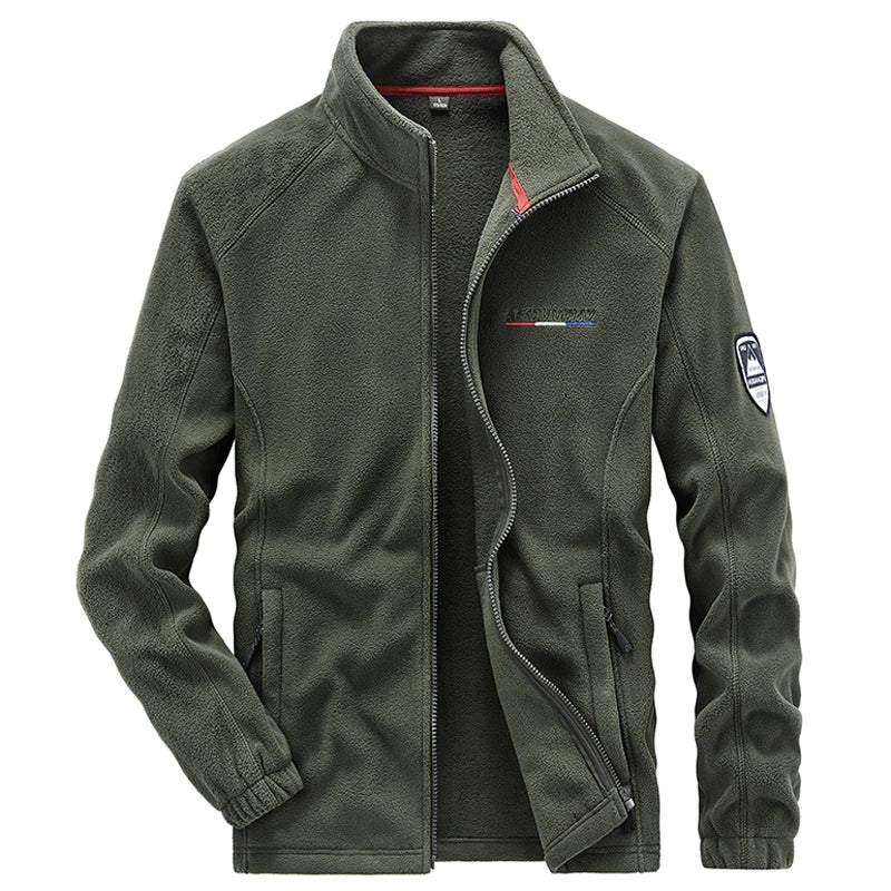 Men's Polyester Stand Collar Long Sleeve Zipper Closure Jacket